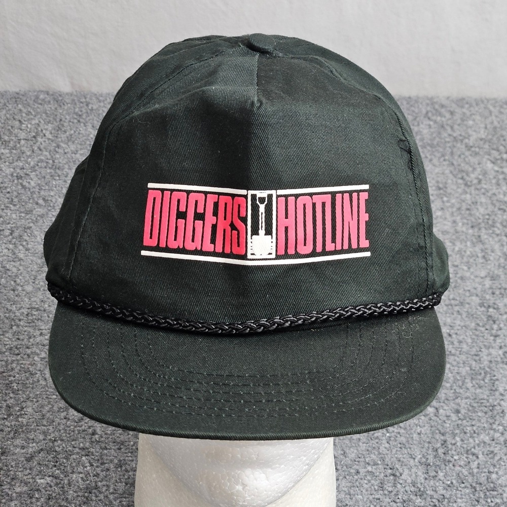 Vintage Diggers Hotline Hat Black Snapback Rope Cap Milwaukee Wisconsin Workwear